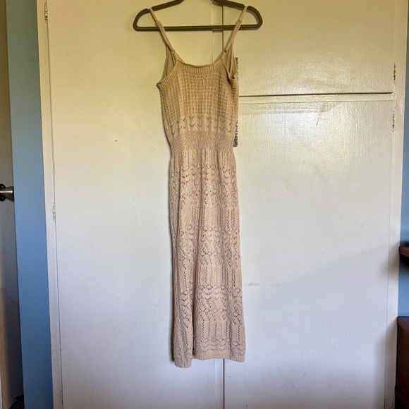 Freshman 1996 Beige Stretchy Crochet Knit Midi Dress Sleeveless Size XS‎ - Picture 8 of 12